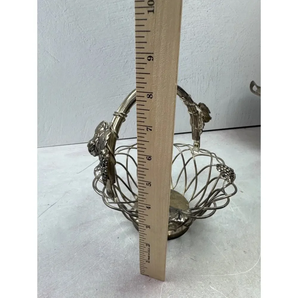 Godinger Vintage Silver Plated Wire Basket Grape Leaf Decorative Display Bowl Sm